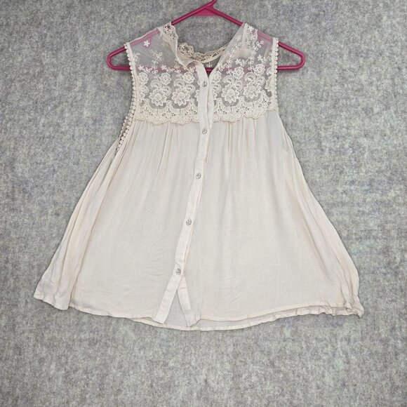 Sleeveless Lace Floral Button-Down Blouse By Altard State S Rayon & Polyester - Picture 1 of 7